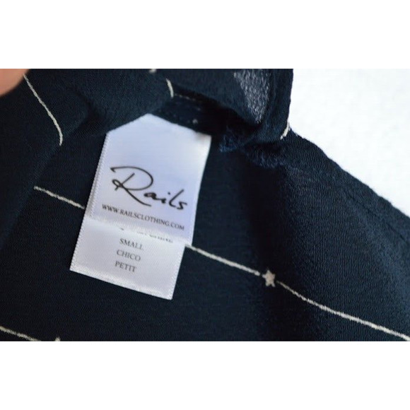 Rails Rhea Blouse Small Black Stars Stripes Neck Tie Long Sleeve - Picture 14 of 15